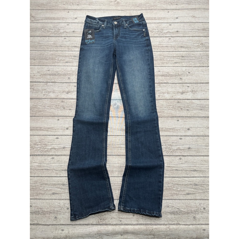 NEW Silver Jeans Women's 26x35 Blue Dark Wash Mid Rise Denim Elyse Slim Bootcut